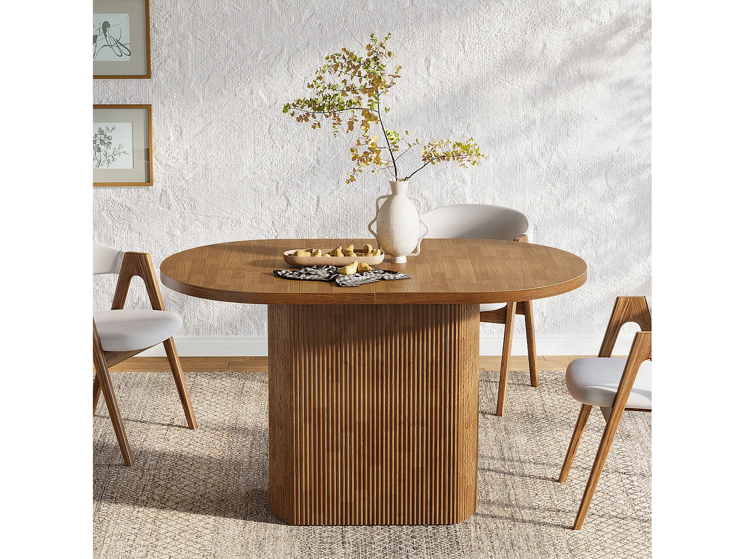 Mesa de jantar oval de 120cm para sala de jantar doméstica, mesa de cozinha rústica com base para 4 pessoas