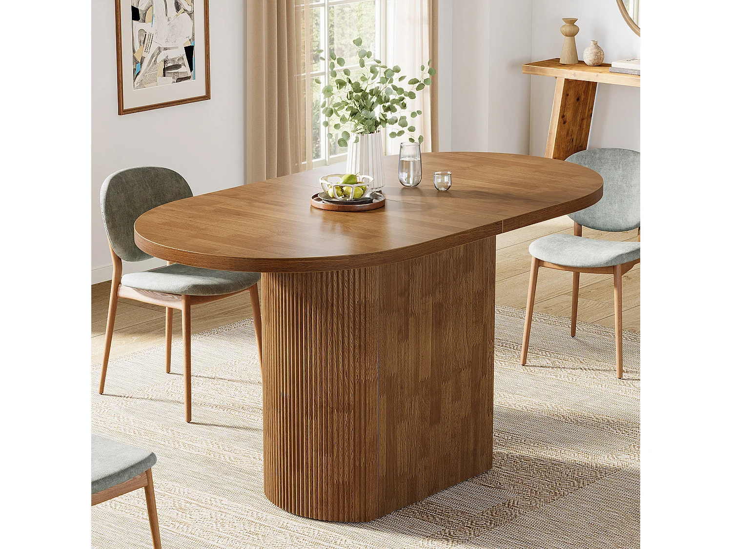 Mesa de jantar oval de 120cm para sala de jantar doméstica, mesa de cozinha rústica com base para 4 pessoas