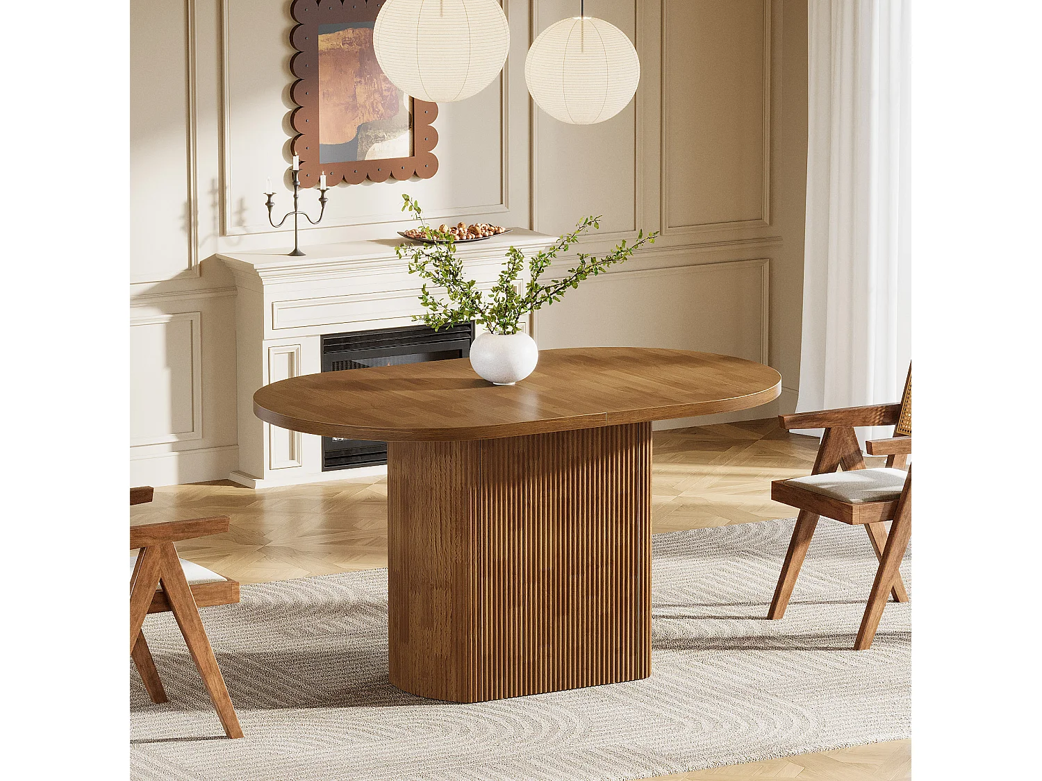 Mesa de jantar oval de 120cm para sala de jantar doméstica, mesa de cozinha rústica com base para 4 pessoas