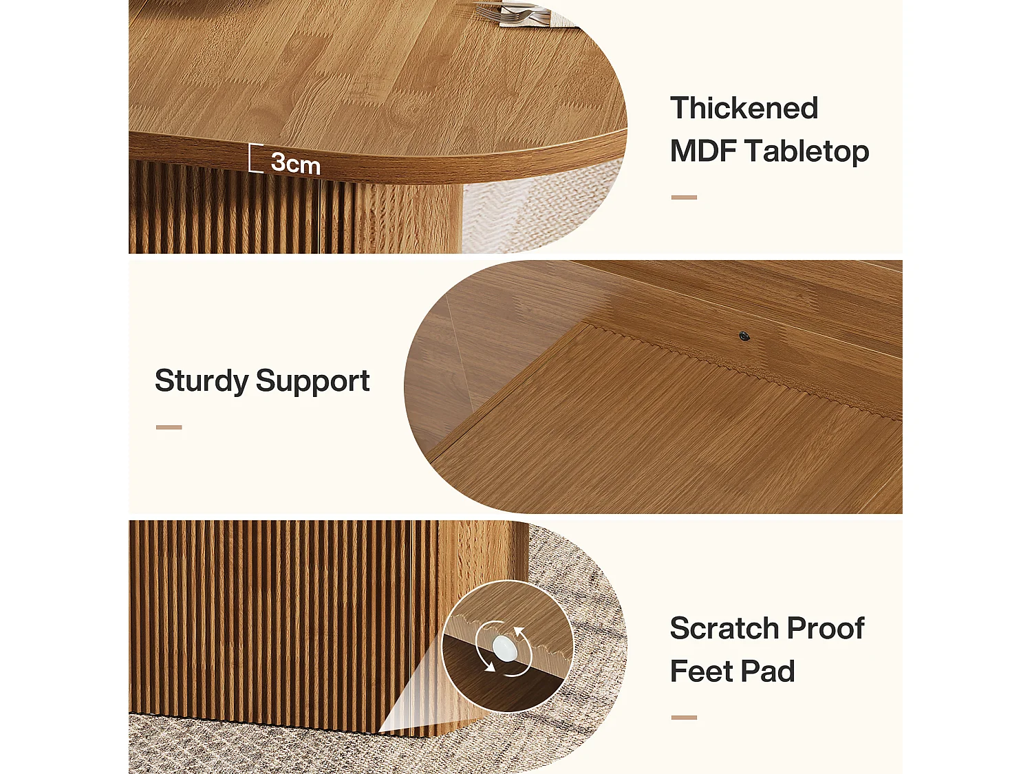 Mesa de jantar oval de 120cm para sala de jantar doméstica, mesa de cozinha rústica com base para 4 pessoas