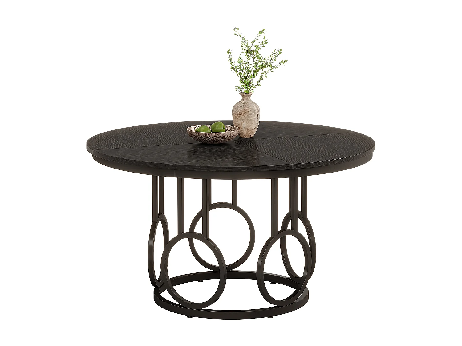 Table de salle à manger ronde, table de cuisine de 120 cm avec piètement en métal robuste pour 4 à 6 personnes