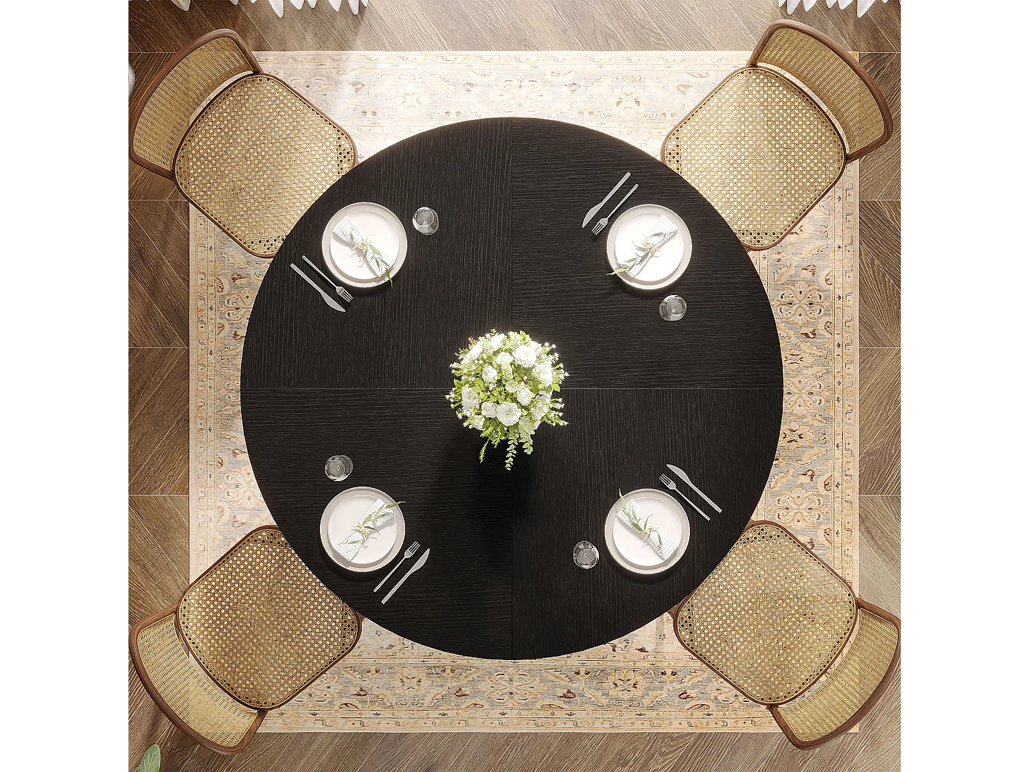 Table de salle à manger ronde, table de cuisine de 120 cm avec piètement en métal robuste pour 4 à 6 personnes