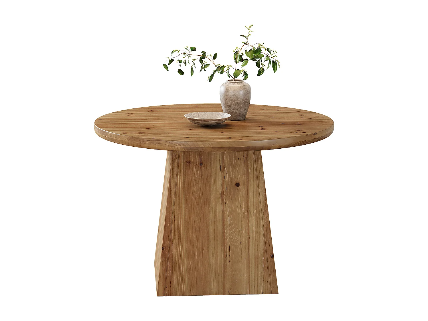Table de salle à manger ronde en bois massif pour 4 personnes, petite table de cuisine ronde avec plateau épais et pied central robuste