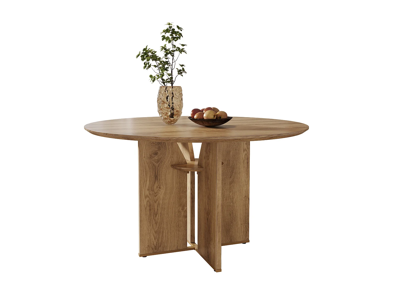 Table de salle à manger ronde pour 4 personnes, 100 cm, style campagnard, avec étagère de rangement