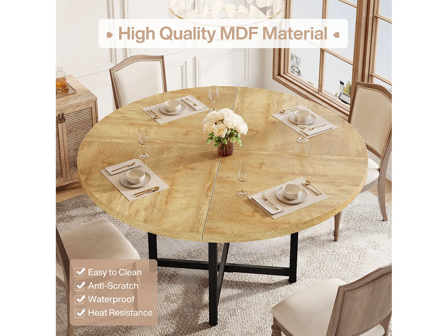 Ronde eettafel van 120 cm - Landelijke keukentafel (alleen tafel)