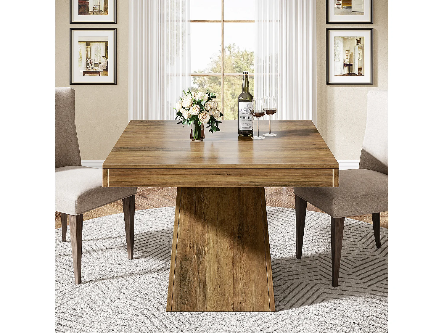 Table de salle à manger carrée pour 4 personnes, table de cuisine de 80 cm, petite table avec pied central robuste