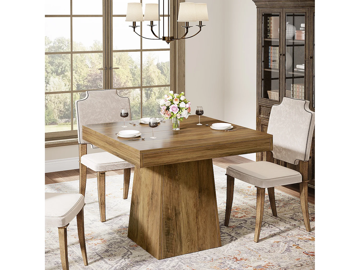 Table de salle à manger carrée pour 4 personnes, table de cuisine de 80 cm, petite table avec pied central robuste