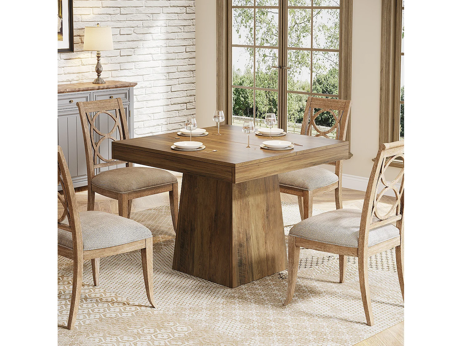 Table de salle à manger carrée pour 4 personnes, table de cuisine de 80 cm, petite table avec pied central robuste