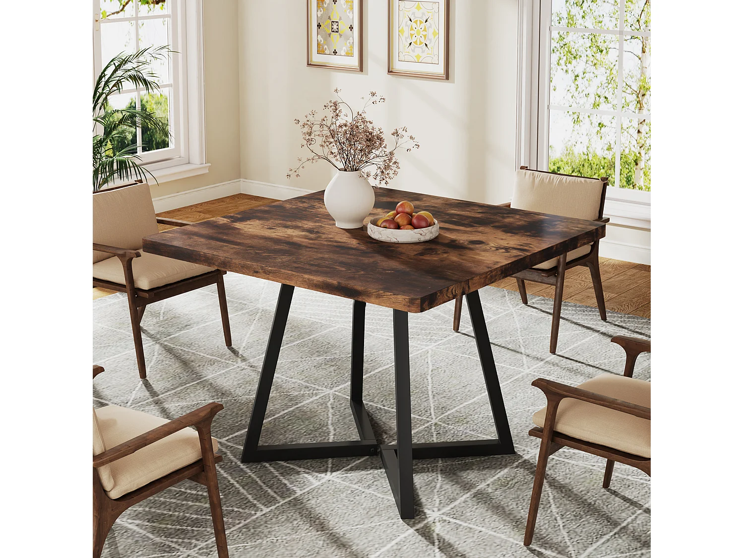 Table de salle à manger pour 4 personnes, style industriel, structure métallique robuste, 80 x 80 x 75 cm