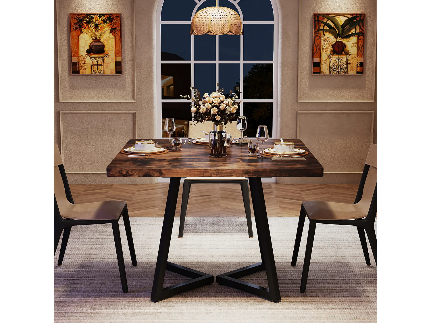 Table de salle à manger pour 4 personnes, style industriel, structure métallique robuste, 80 x 80 x 75 cm