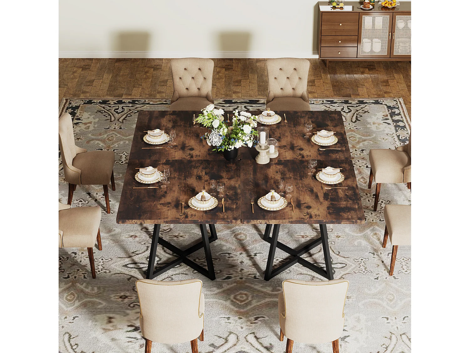 Table de salle à manger pour 4 personnes, style industriel, structure métallique robuste, 80 x 80 x 75 cm