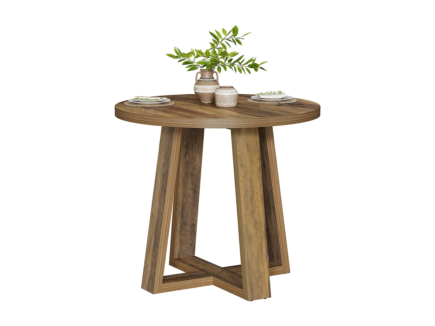 Petite table ronde à manger, table de cuisine de style campagnard de 80 cm pour 2 à 4 personnes