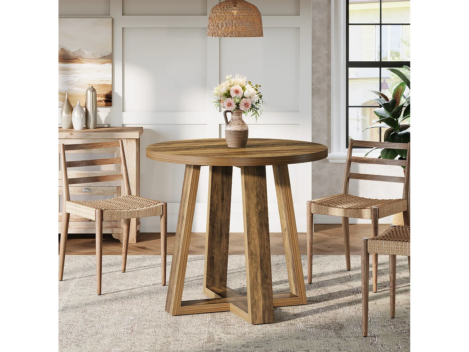 Petite table ronde à manger, table de cuisine de style campagnard de 80 cm pour 2 à 4 personnes