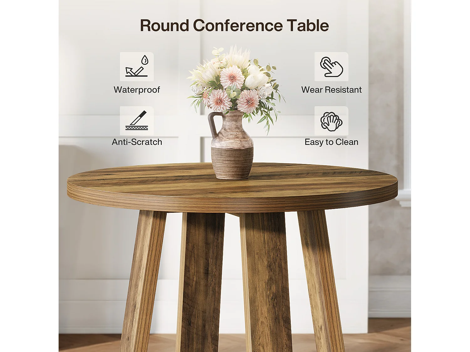 Petite table ronde à manger, table de cuisine de style campagnard de 80 cm pour 2 à 4 personnes