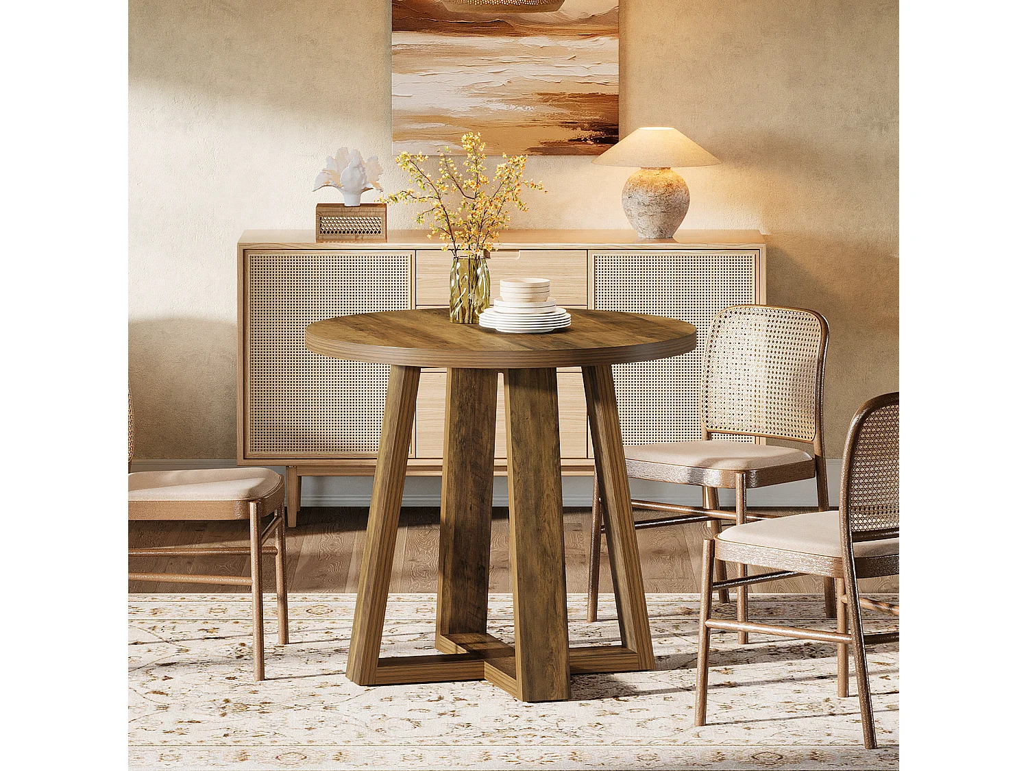 Petite table ronde à manger, table de cuisine de style campagnard de 80 cm pour 2 à 4 personnes