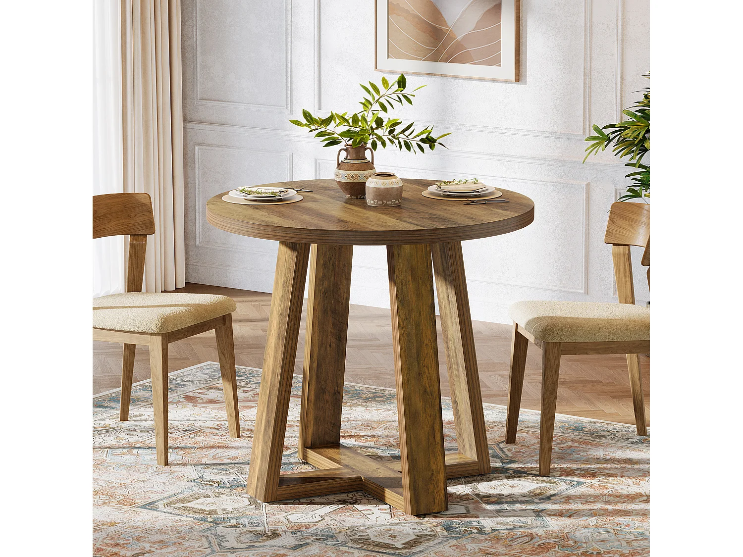 Petite table ronde à manger, table de cuisine de style campagnard de 80 cm pour 2 à 4 personnes