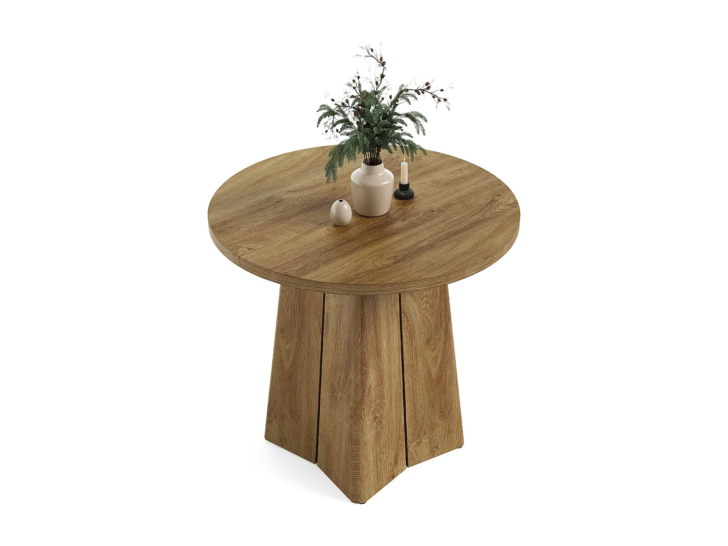 Table de salle à manger ronde pour 4 personnes, table de cuisine de style campagnard de 80 cm avec pied central robuste