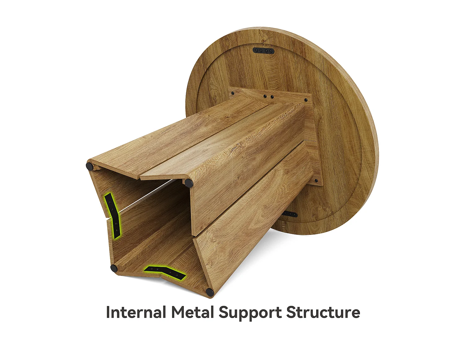 Table de salle à manger ronde pour 4 personnes, table de cuisine de style campagnard de 80 cm avec pied central robuste