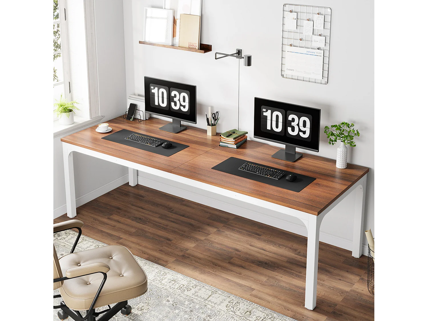 Scrivania per ufficio domestico a 2 posti, scrivania moderna extra lunga da 200 cm, doppia postazione di lavoro per ufficio in casa