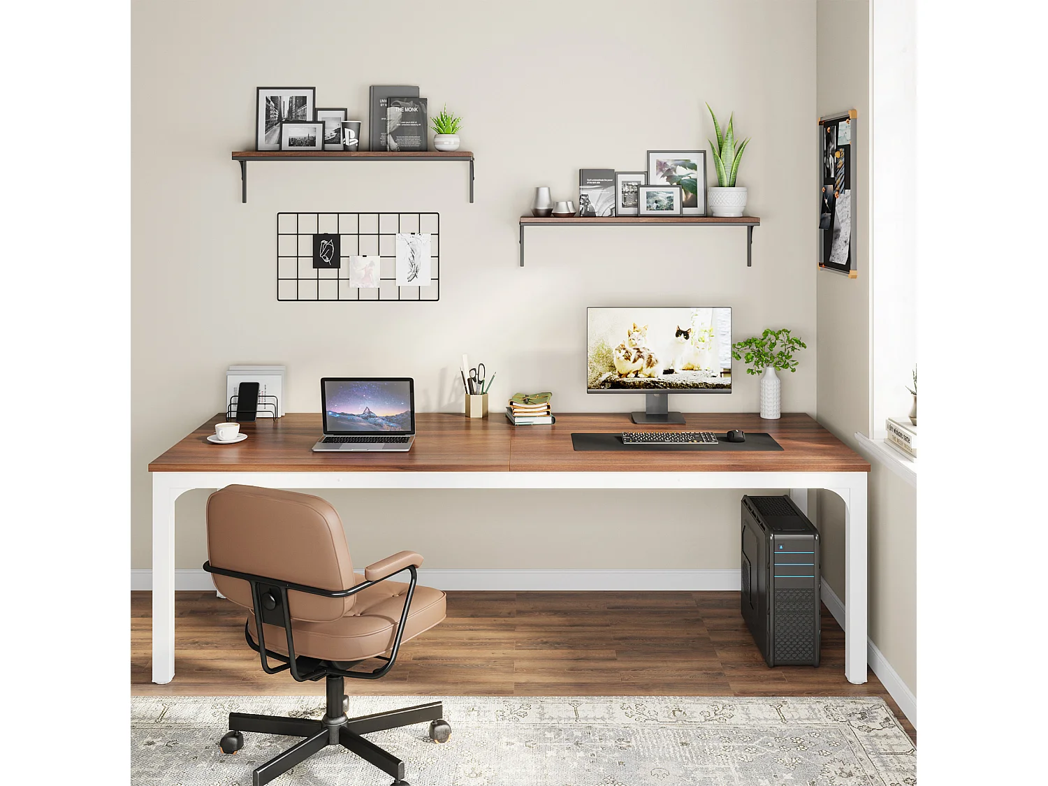 Scrivania per ufficio domestico a 2 posti, scrivania moderna extra lunga da 200 cm, doppia postazione di lavoro per ufficio in casa