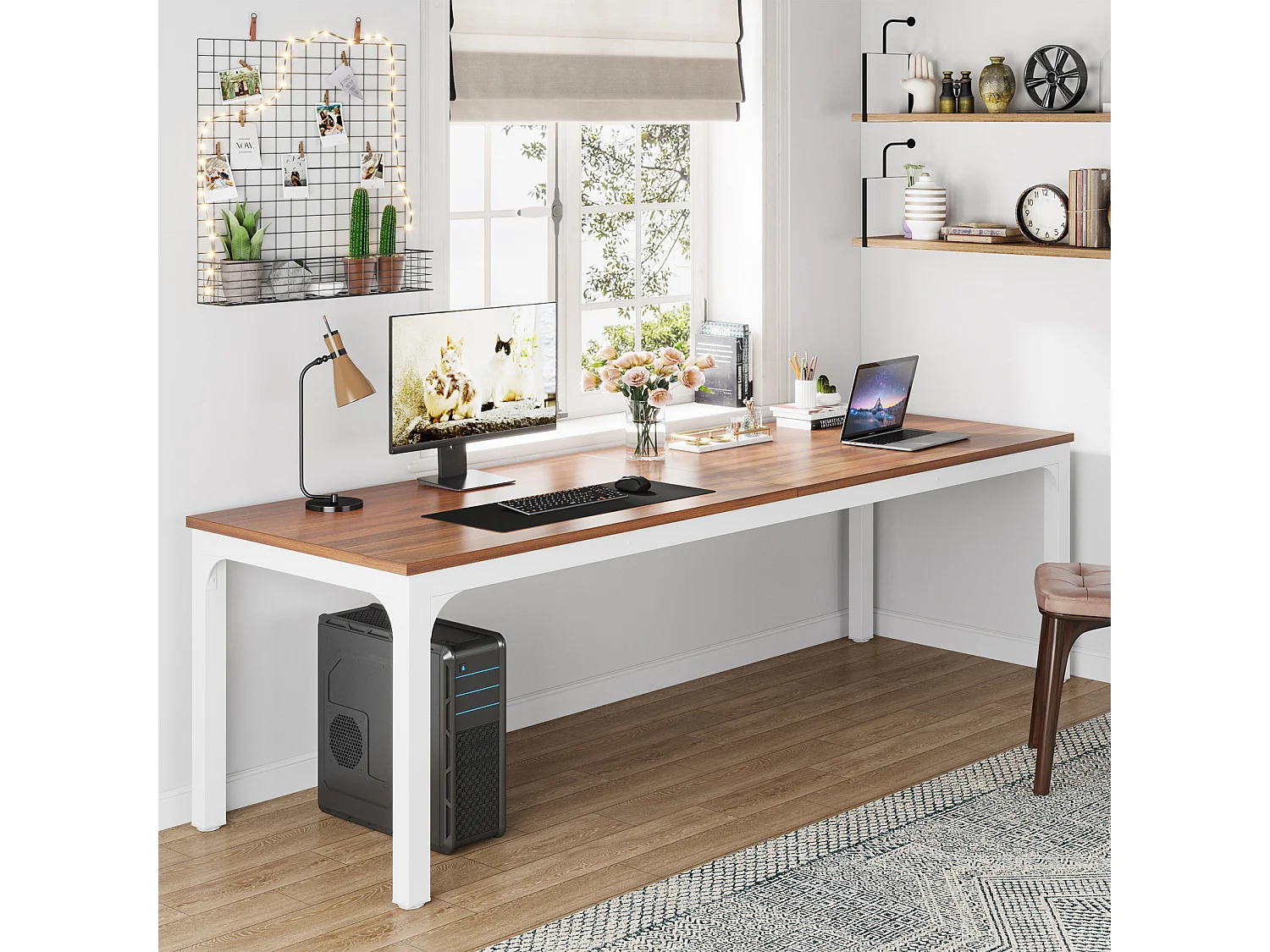 Scrivania per ufficio domestico a 2 posti, scrivania moderna extra lunga da 200 cm, doppia postazione di lavoro per ufficio in casa