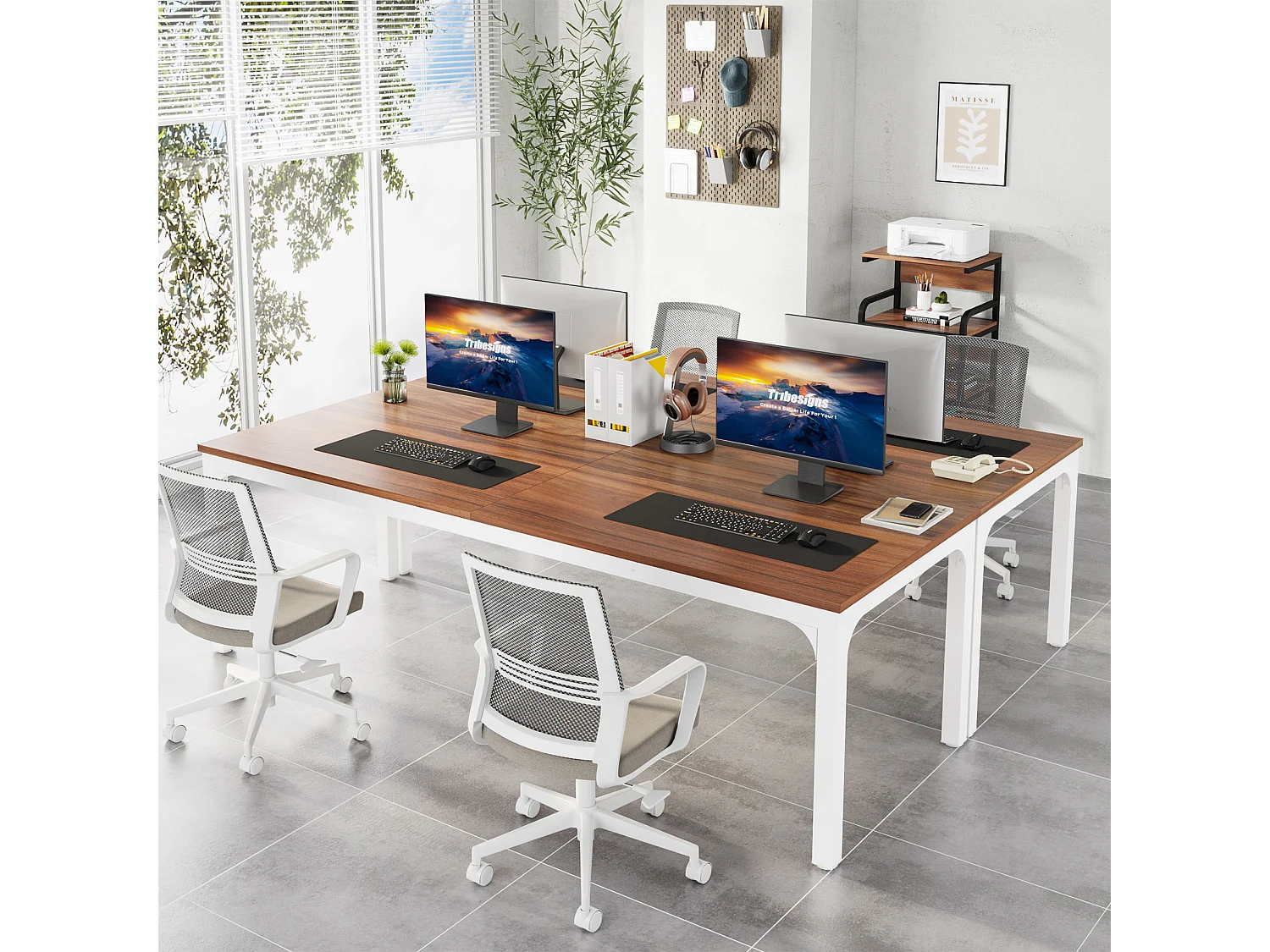 Scrivania per ufficio domestico a 2 posti, scrivania moderna extra lunga da 200 cm, doppia postazione di lavoro per ufficio in casa