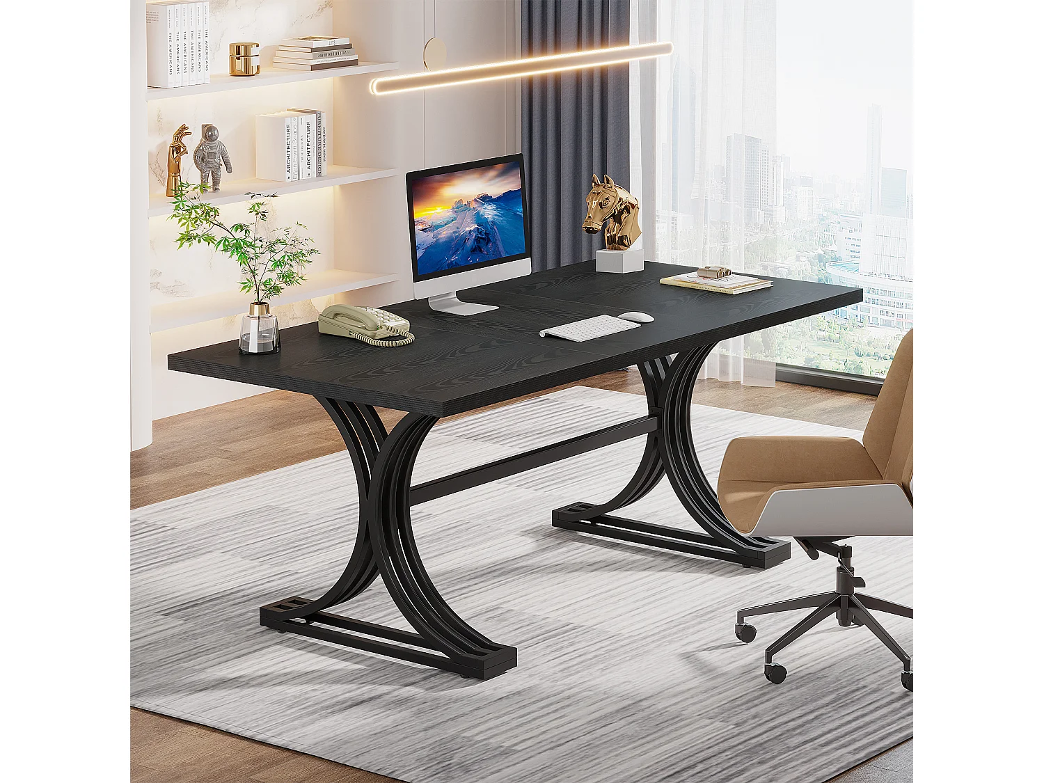 Bureau de 160 cm pour bureau à domicile, bureau de direction moderne, poste de travail informatique