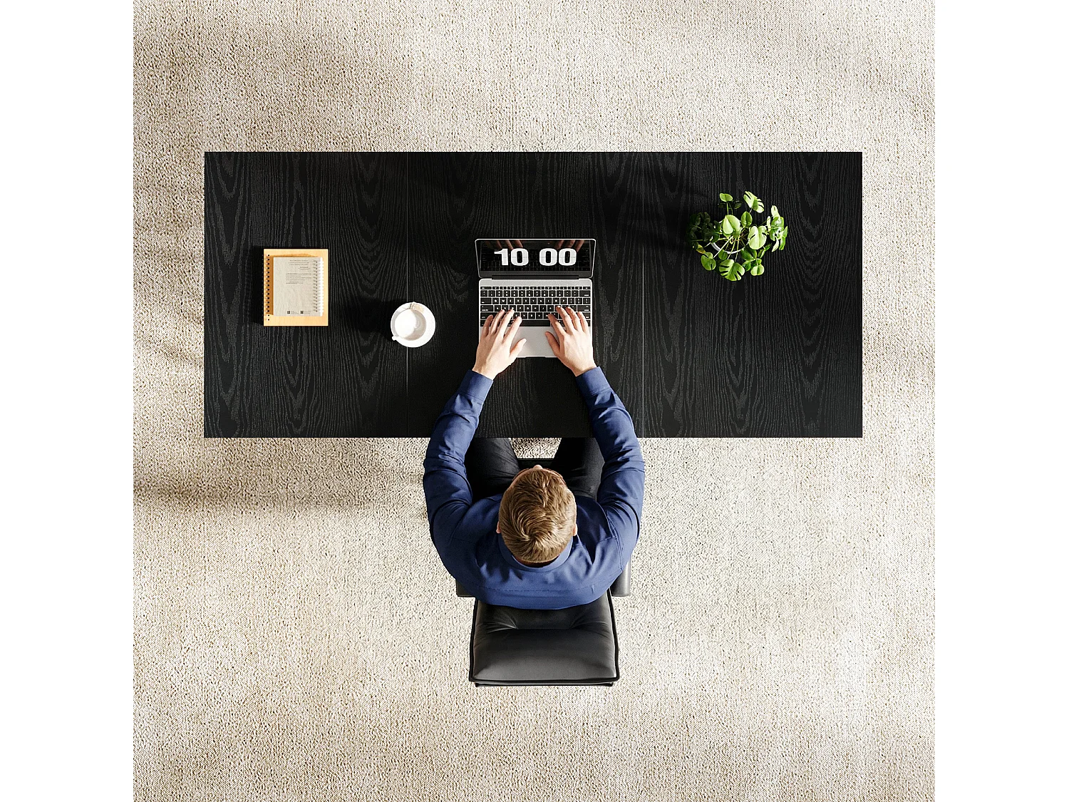 Bureau noir de 180 cm avec structure en métal, grand bureau d'ordinateur pour poste de travail à domicile