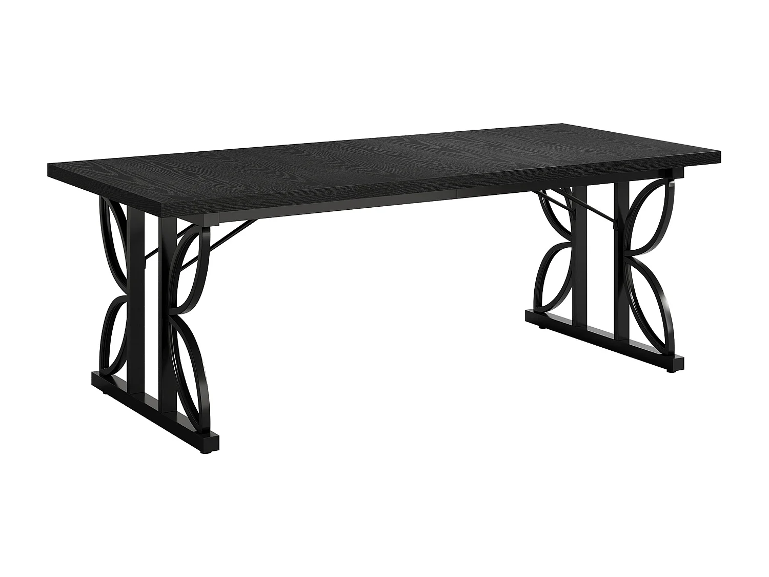 Bureau noir de 180 cm avec structure en métal, grand bureau d'ordinateur pour poste de travail à domicile