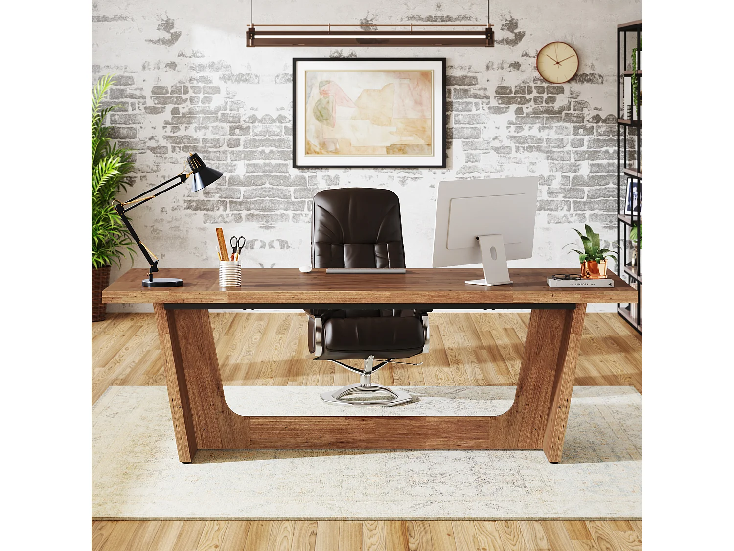 Bureau d'ordinateur 180 cm, table d'étude/écriture de style industriel simple, grand poste de travail, mobilier professionnel