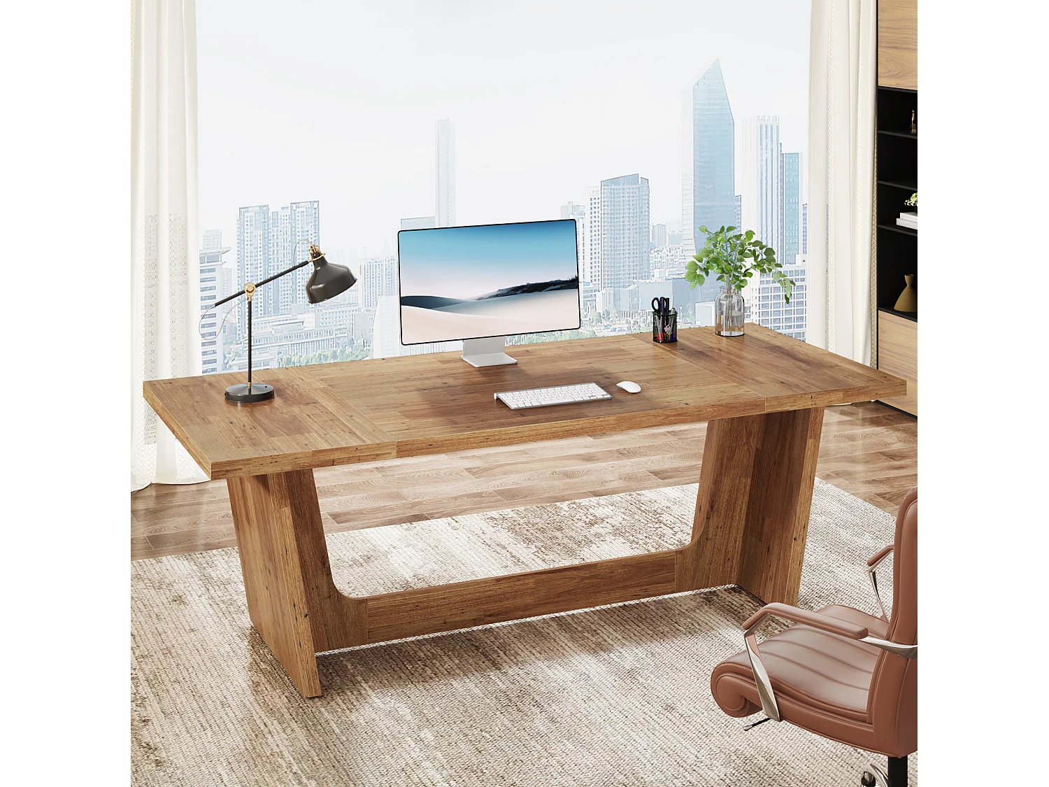 Bureau d'ordinateur 180 cm, table d'étude/écriture de style industriel simple, grand poste de travail, mobilier professionnel