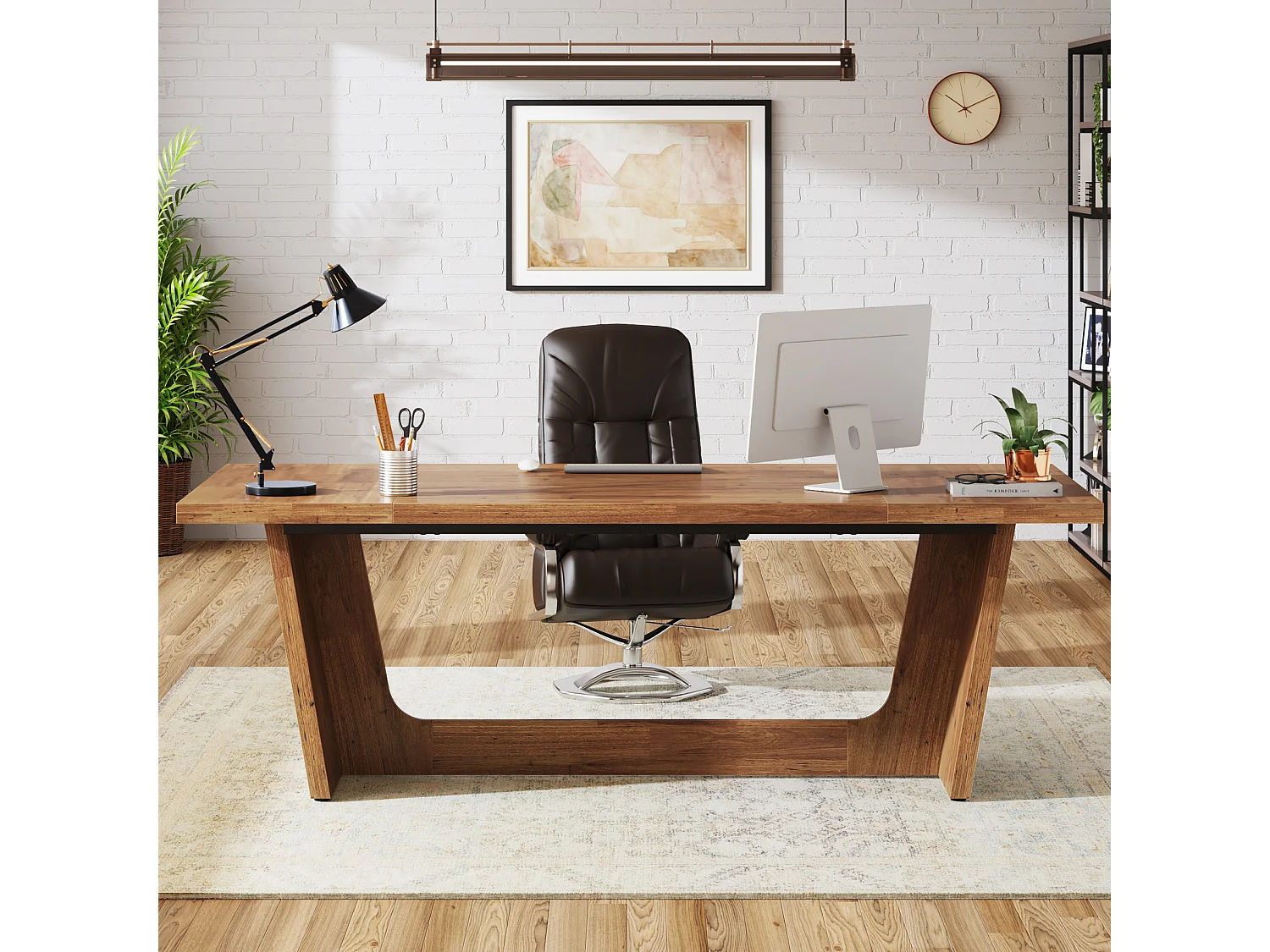 Bureau d'ordinateur 180 cm, table d'étude/écriture de style industriel simple, grand poste de travail, mobilier professionnel