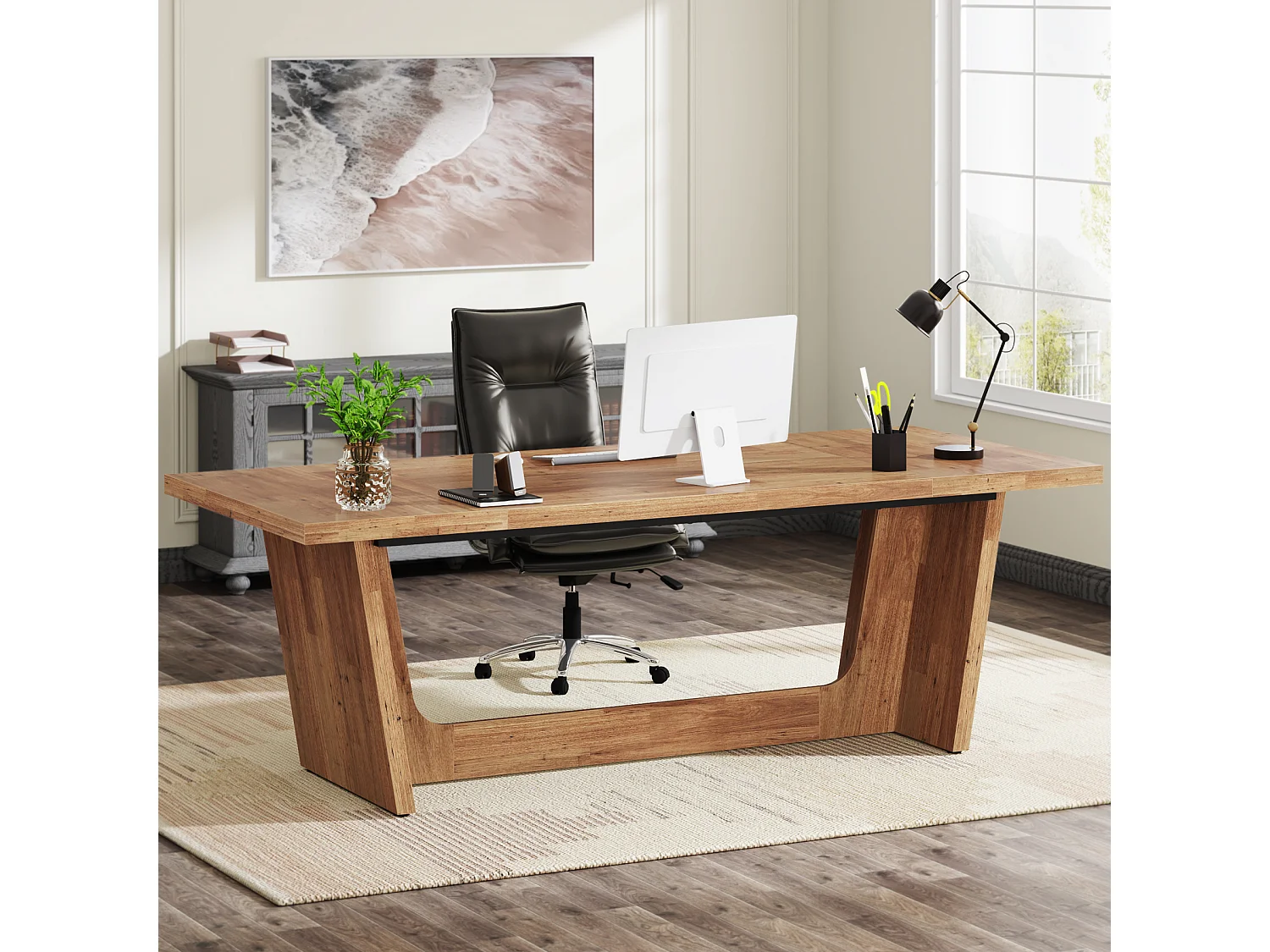 Bureau d'ordinateur 180 cm, table d'étude/écriture de style industriel simple, grand poste de travail, mobilier professionnel