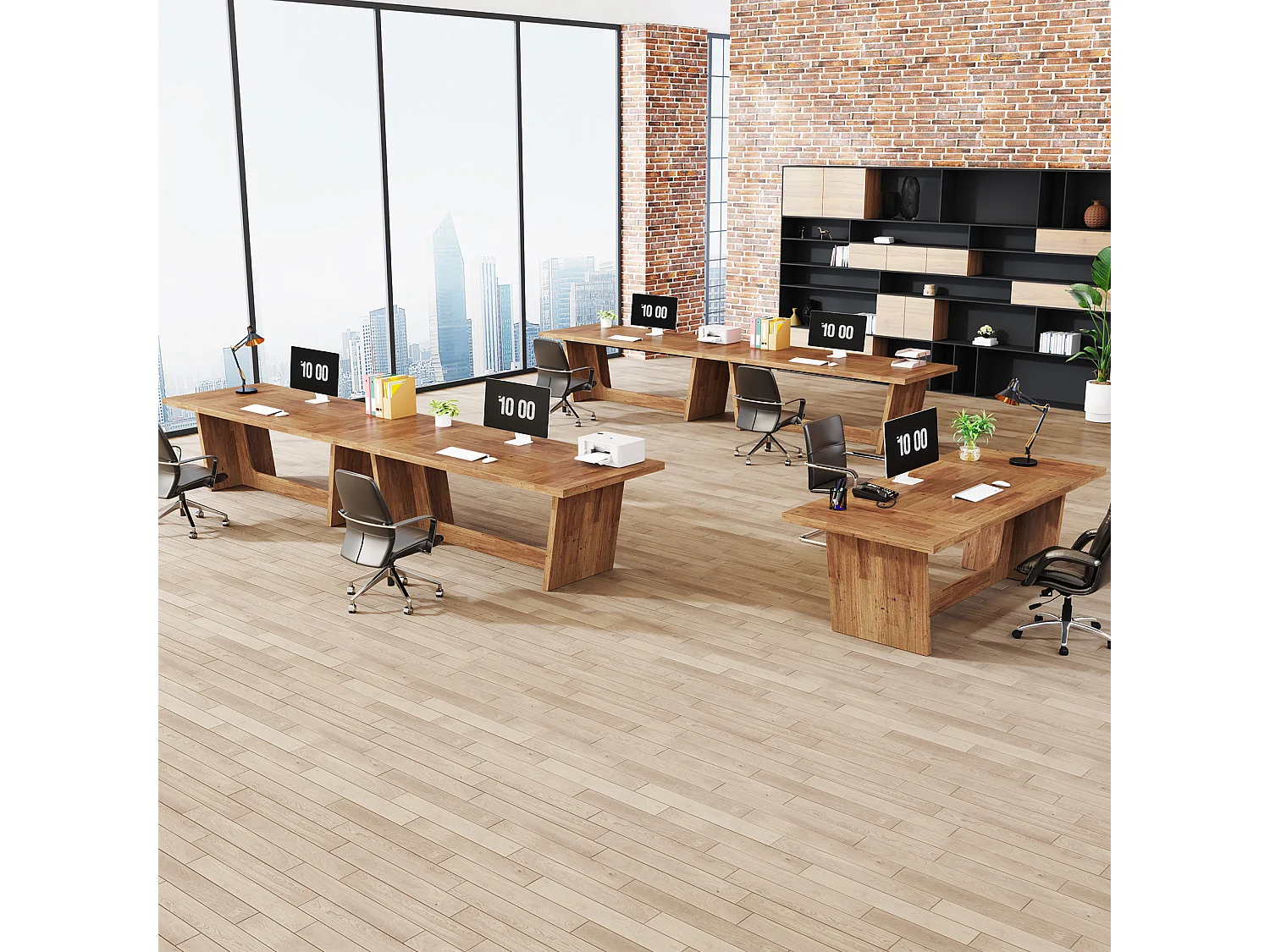 Bureau d'ordinateur 180 cm, table d'étude/écriture de style industriel simple, grand poste de travail, mobilier professionnel