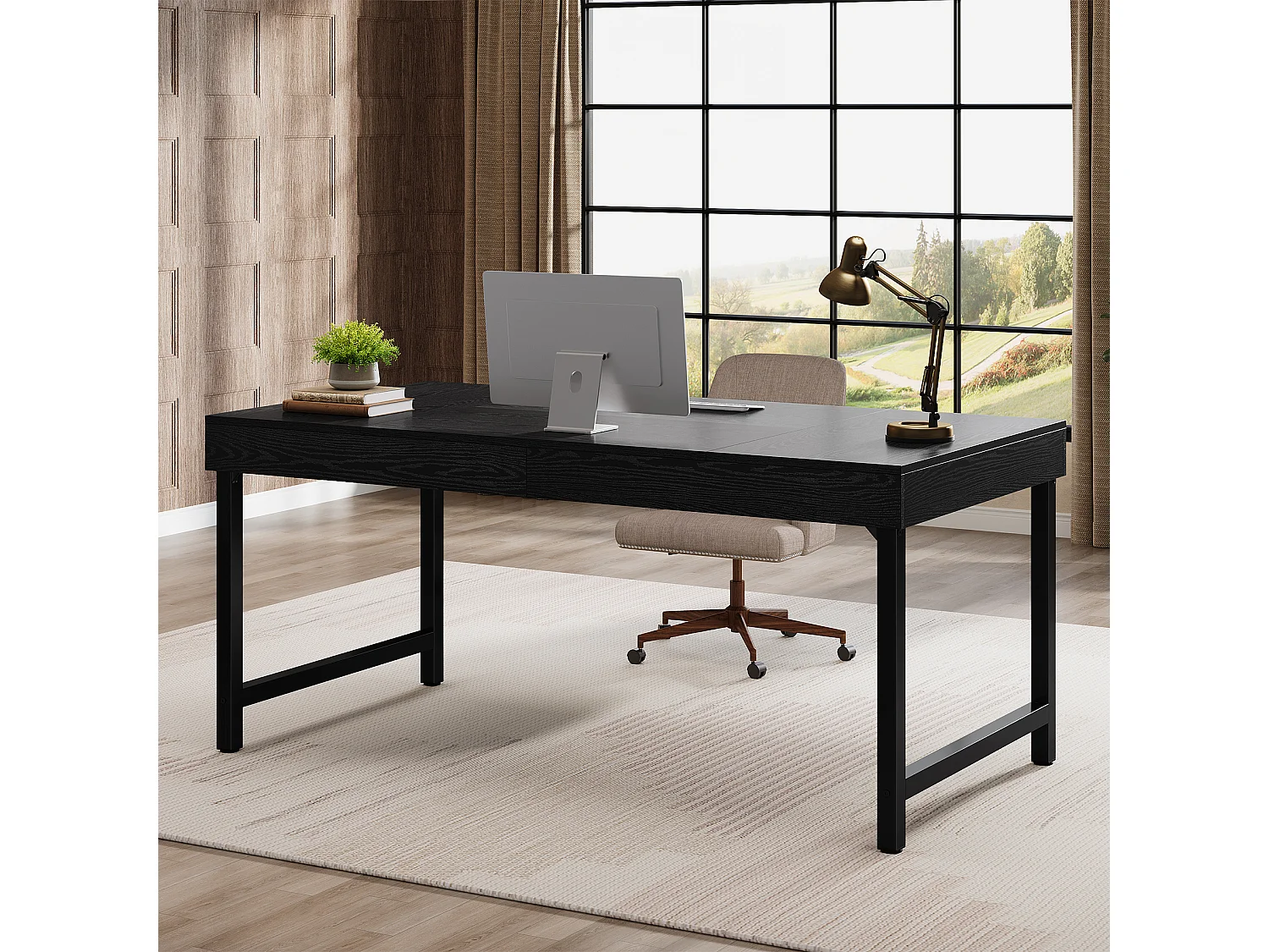 Bureau de direction de 140 cm pour bureau à domicile, bureau d'ordinateur portable rustique et simple avec pieds en métal robustes