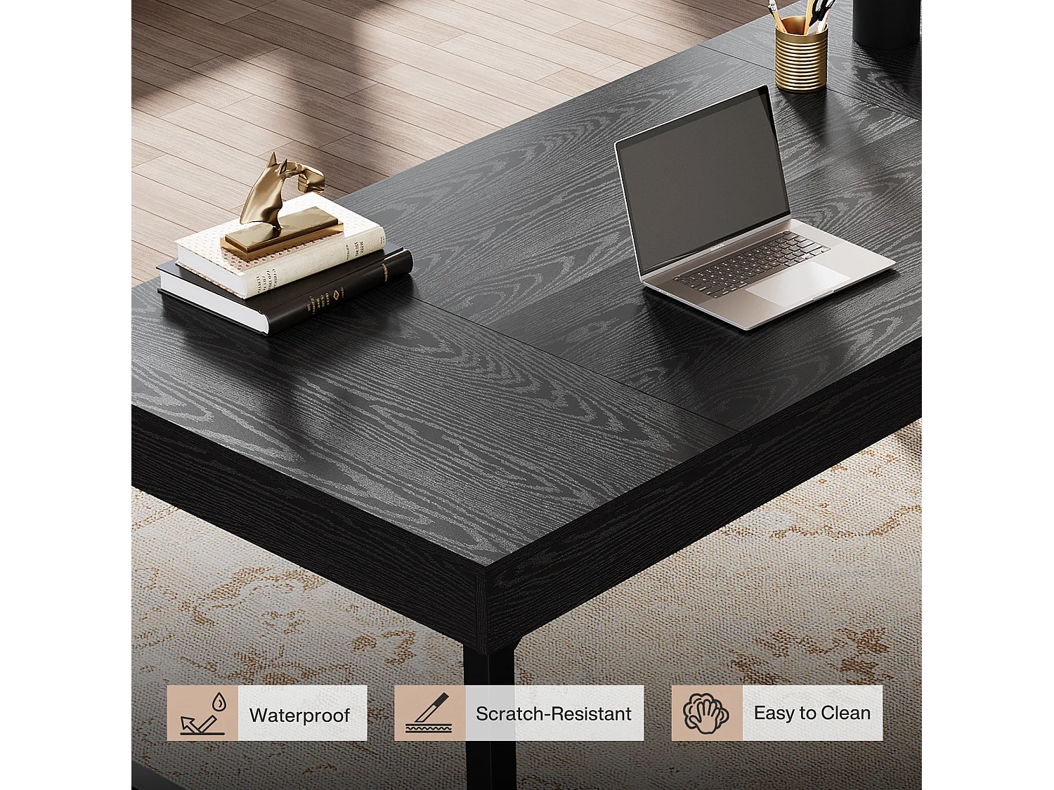 Bureau de direction de 140 cm pour bureau à domicile, bureau d'ordinateur portable rustique et simple avec pieds en métal robustes