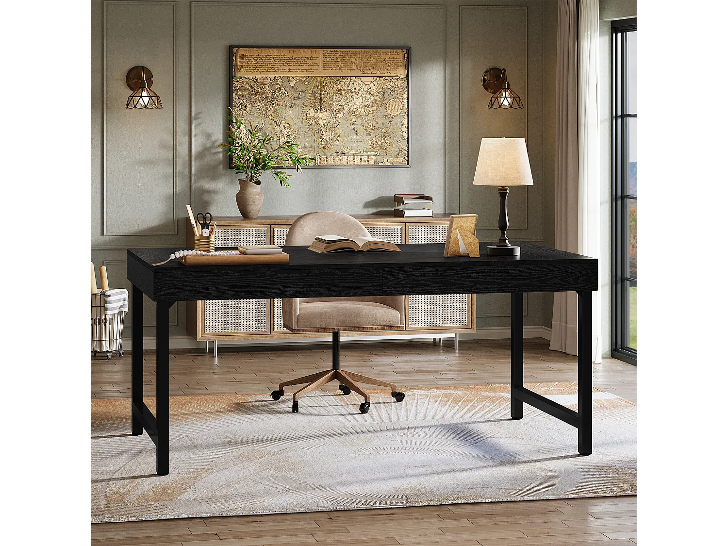 Bureau de direction de 140 cm pour bureau à domicile, bureau d'ordinateur portable rustique et simple avec pieds en métal robustes