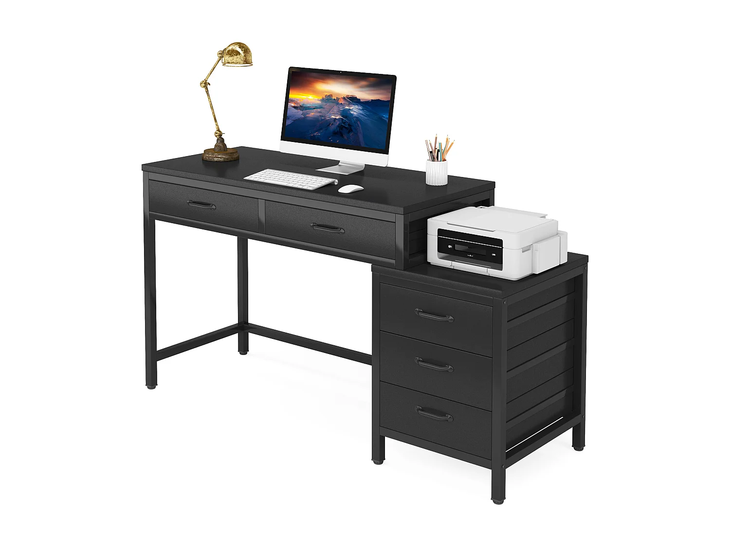 Bureau d'ordinateur à 5 tiroirs, bureau pour bureau à domicile avec tiroir réversible