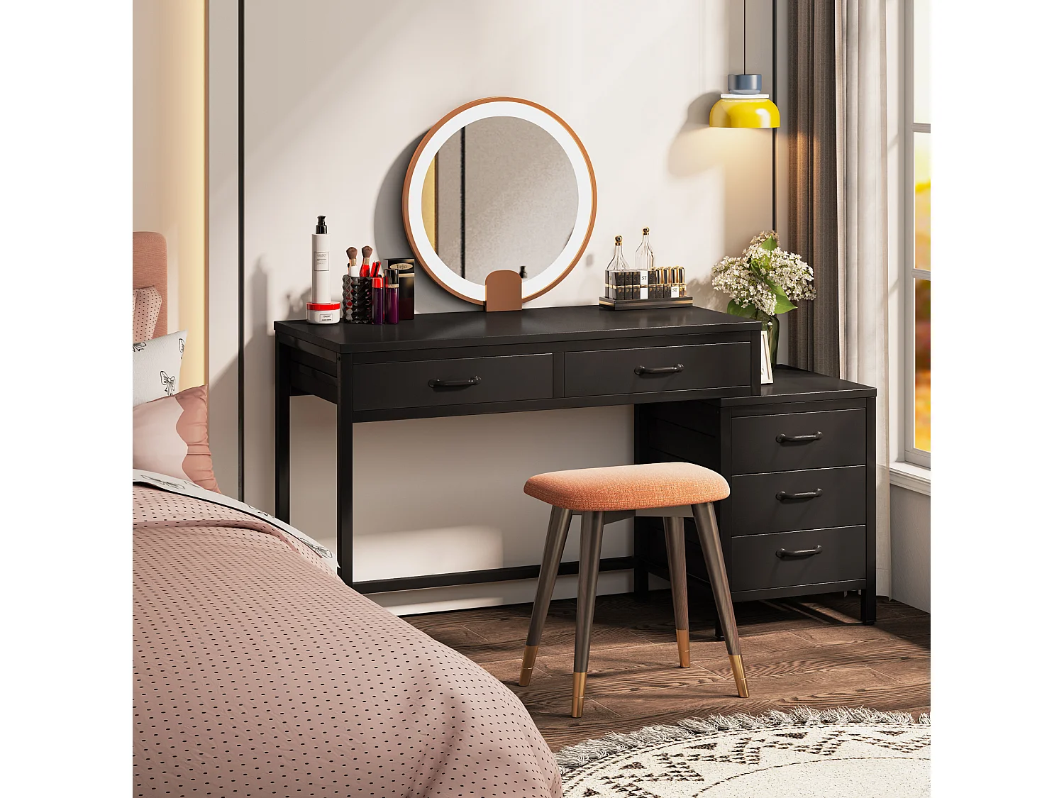 Bureau d'ordinateur à 5 tiroirs, bureau pour bureau à domicile avec tiroir réversible