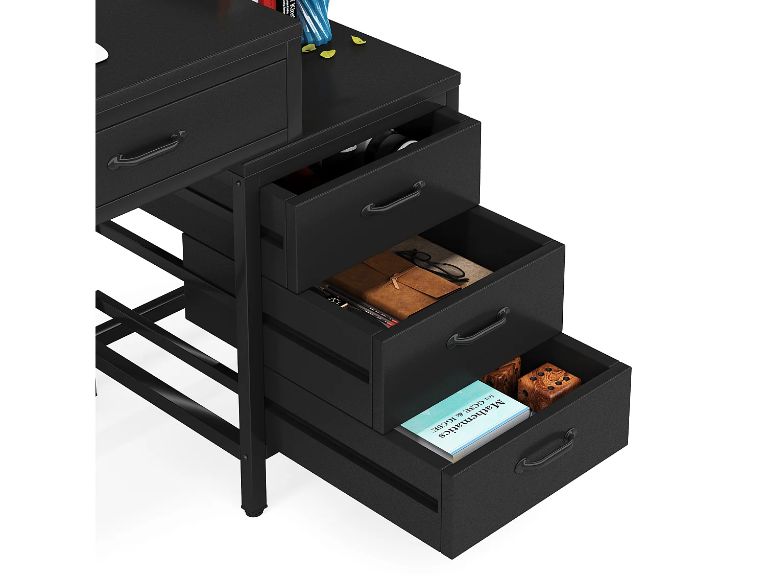 Bureau d'ordinateur à 5 tiroirs, bureau pour bureau à domicile avec tiroir réversible