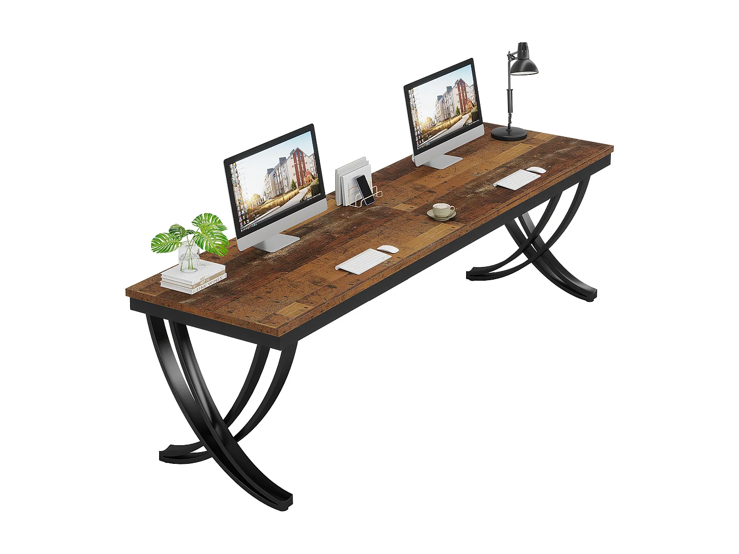 Bureau voor twee personen, extra lang bureau van 200 cm, groot tweepersoonsbureau