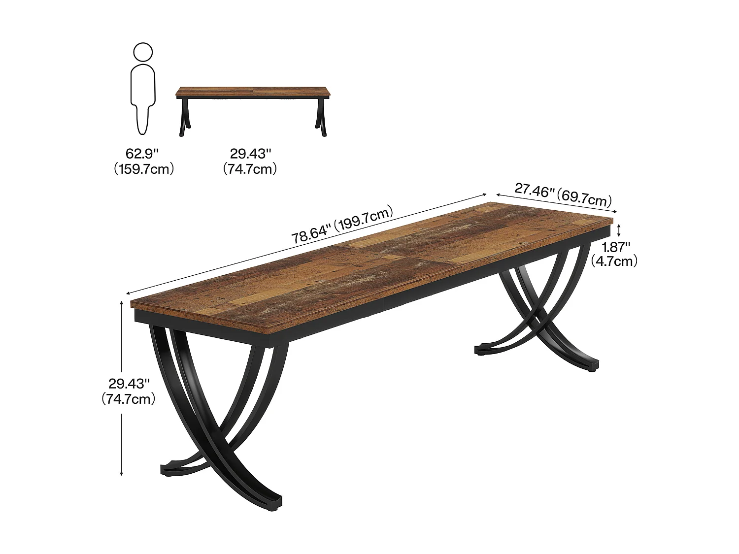 Bureau voor twee personen, extra lang bureau van 200 cm, groot tweepersoonsbureau