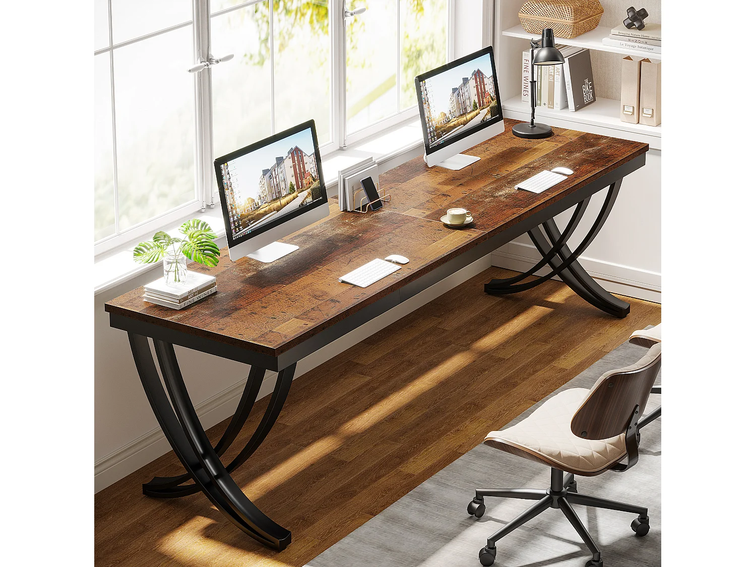 Bureau voor twee personen, extra lang bureau van 200 cm, groot tweepersoonsbureau