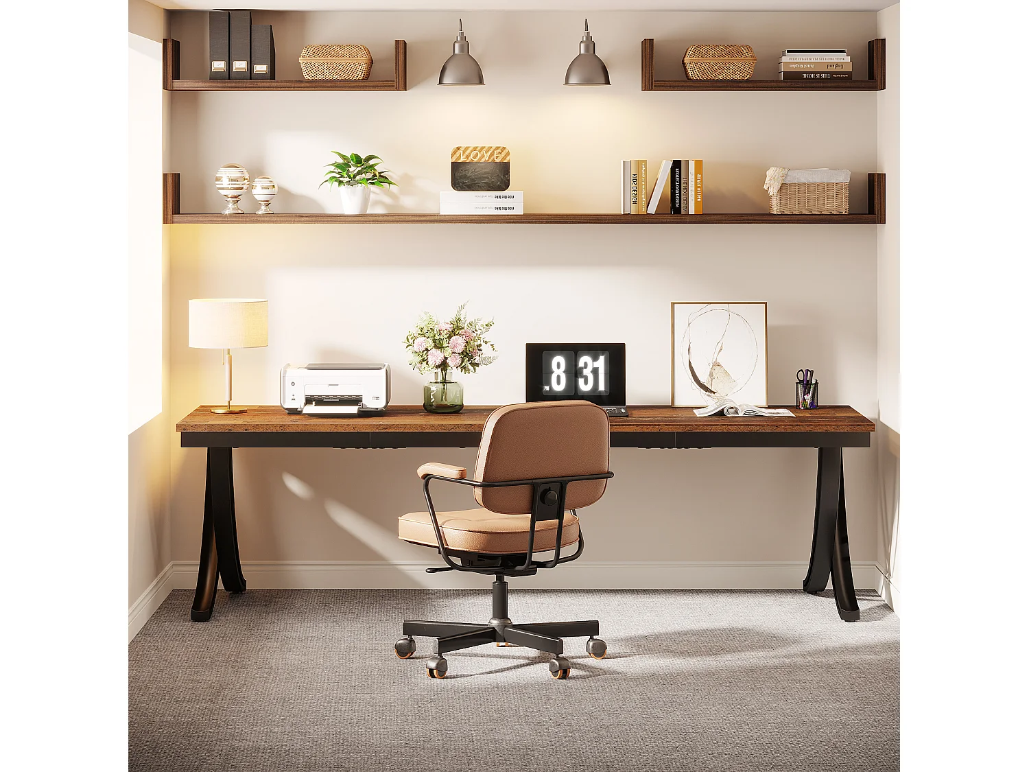 Bureau voor twee personen, extra lang bureau van 200 cm, groot tweepersoonsbureau