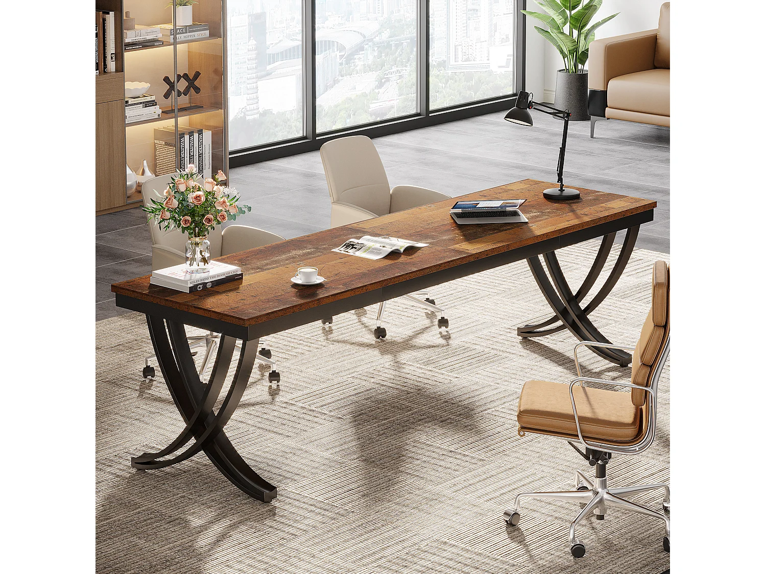 Bureau voor twee personen, extra lang bureau van 200 cm, groot tweepersoonsbureau