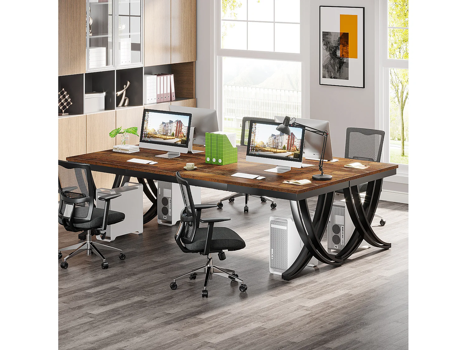 Bureau voor twee personen, extra lang bureau van 200 cm, groot tweepersoonsbureau