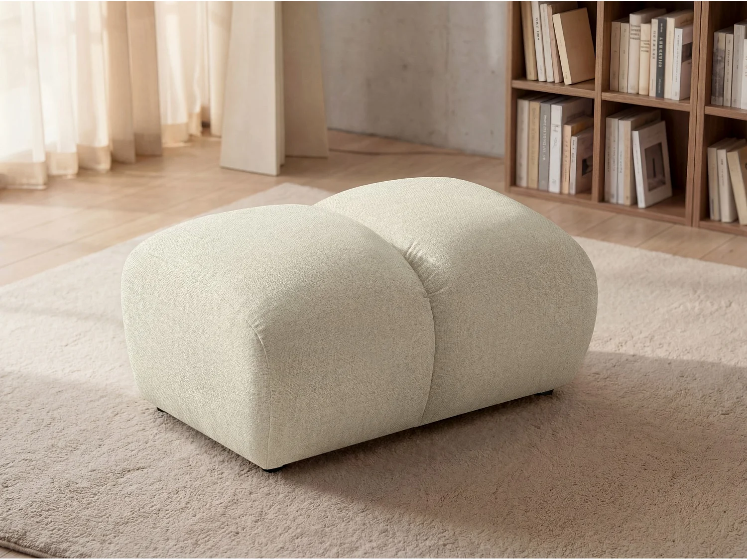 Lounge Hocker SAVIO – Stoff Puente 03 Cremeweiß – 90x70 cm – Design Sitzpouf mit Premium HR-Komfort