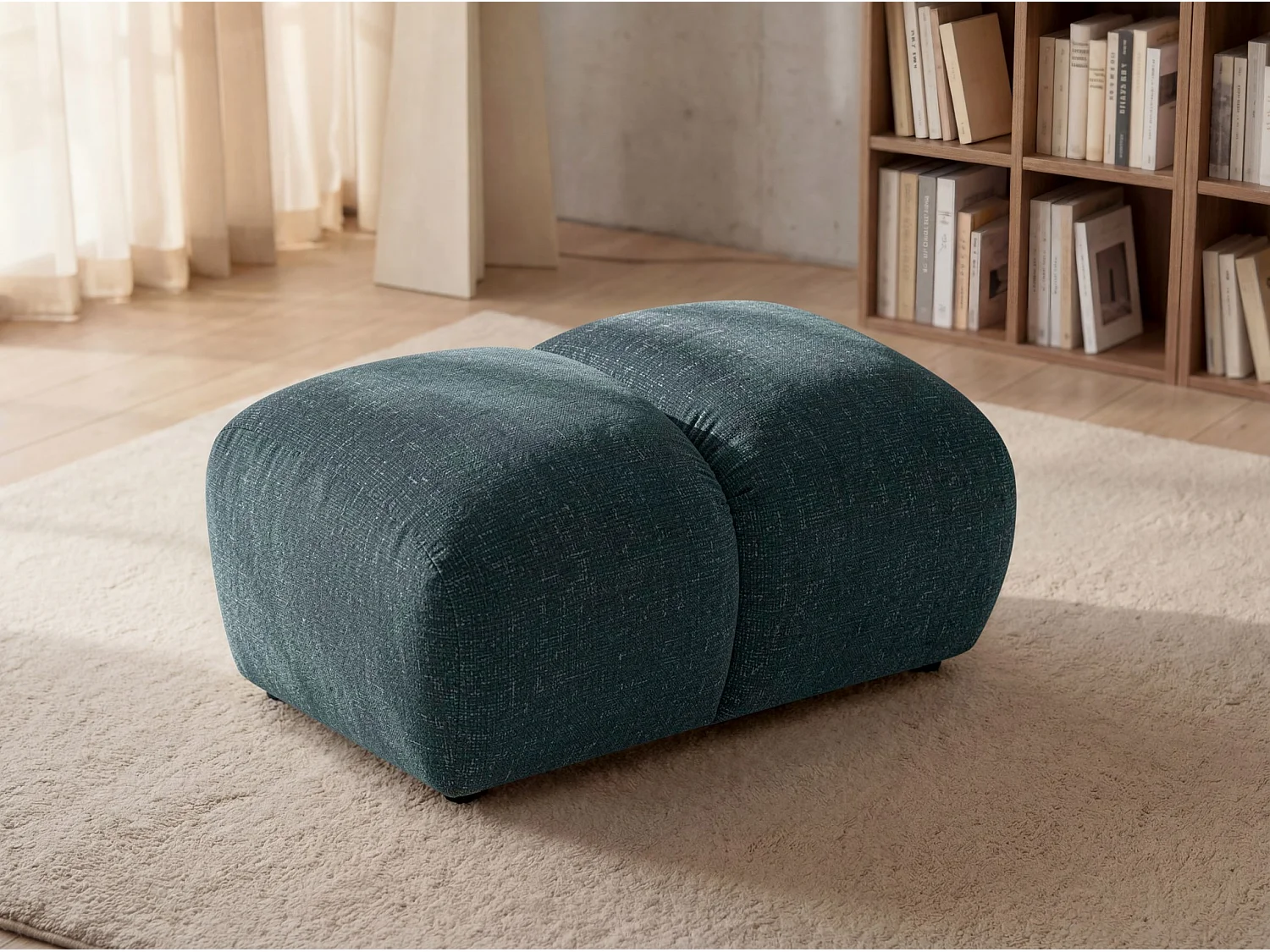 Lounge Hocker SAVIO – Stoff Puente 39 Petrolblau – 90x70 cm – Design Sitzpouf mit Premium HR-Komfort