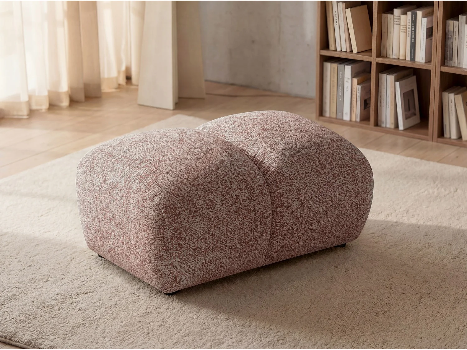 Lounge Hocker SAVIO – Stoff Puente 68 Altrosa – 90x70 cm – Design Sitzpouf mit Premium HR-Komfort