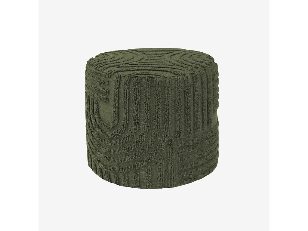 Pouf rotondo in bouclé testurizzato, verde kaki